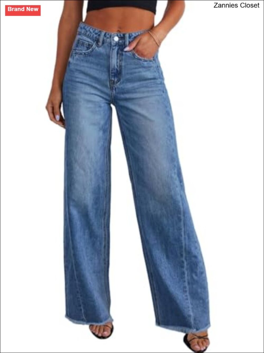 High Waisted Wide Leg Jeans Raw Hem Loose Fit Denim Pants